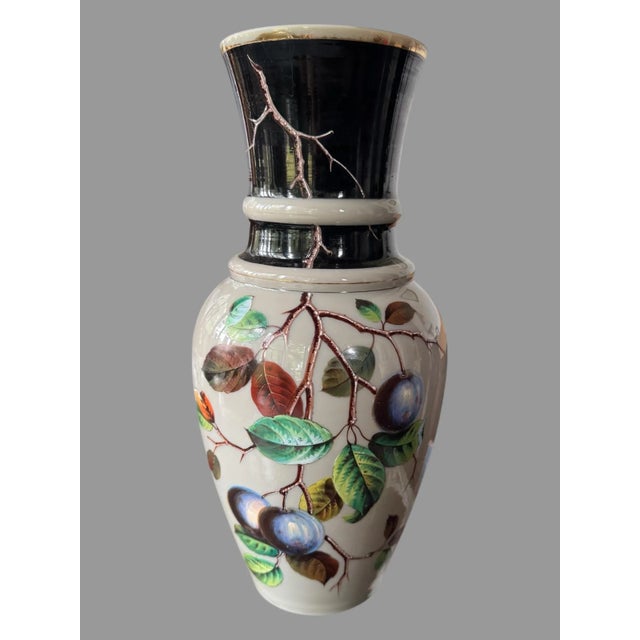 Glass Antique French Opaline Hand Painted Floral Decorated Art Glass Vase For Sale - Image 7 of 7