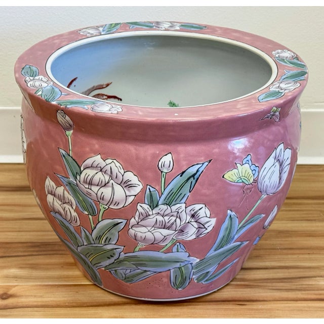 Chinoiserie Vintage Chinese Porcelain Floral Motif Fish Bowl Planter For Sale - Image 3 of 8