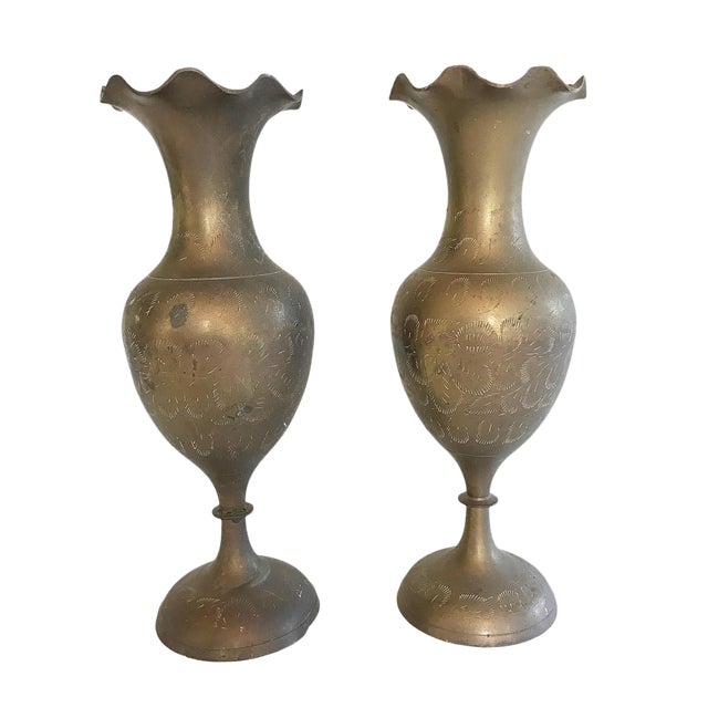 Etched Brass Fluted Vases A Pair Chairish