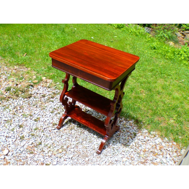 Antique Mahogany Empire Victorian Gothic Revival Trestle Lyre Nightstand Table For Sale - Image 15 of 18