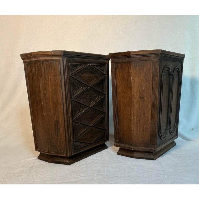 1960s Pair Vintage Pearl-Wick Wastebaskets Faux Wood Brown, Circa 1960s For Sale - Image 5 of 12