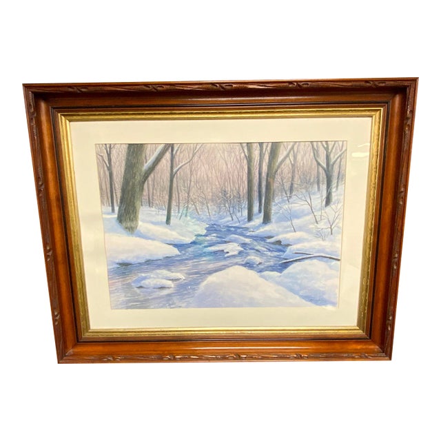 1980’s Winter Scene Watercolor by Charles McCaughtry For Sale