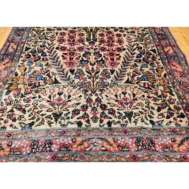 Ivory Early 20th Century Persian Kerman Lavar Rug, Hand-Knotted Wool, Allover Floral Pattern, Ivory & Green, 3’ X 5’ For Sale - Image 8 of 12