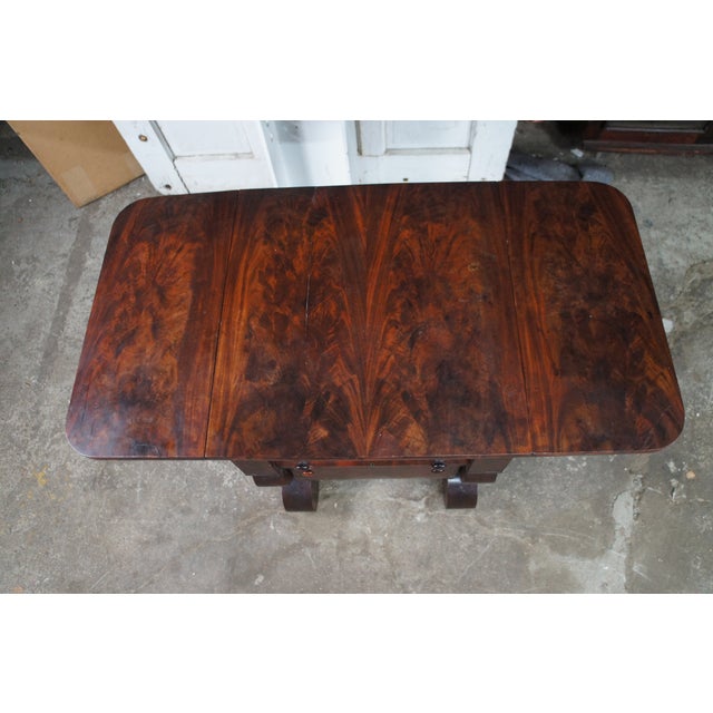 Brown Antique American Empire Crotch Mahogany Drop Leaf Sewing Work Side Table Cabinet For Sale - Image 8 of 14