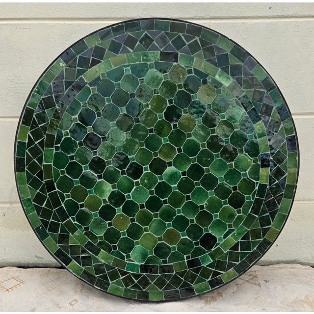 100 % glazed round. Moroccan mosaic table measuring approximately 24″ in diameter. Height is 29". Green Tamegrout is the...
