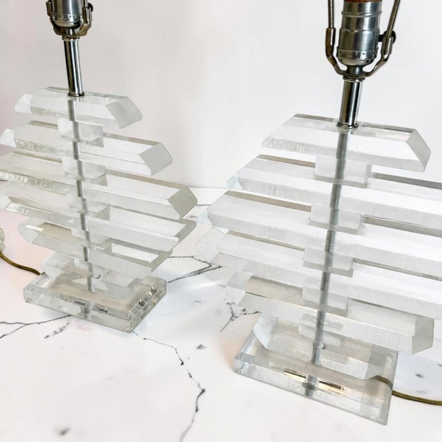 Transparent 1970s Multilayer Lucite Table Lamps - a Pair For Sale - Image 8 of 8