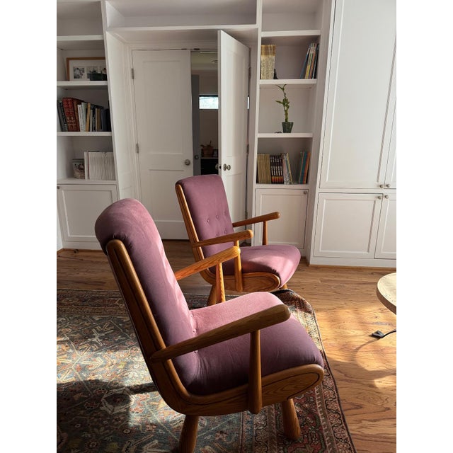 1960s pair of Scandinavian Armchairs in the Style of Philip Arctander, Loro Piana Fabric For Sale - Image 4 of 6