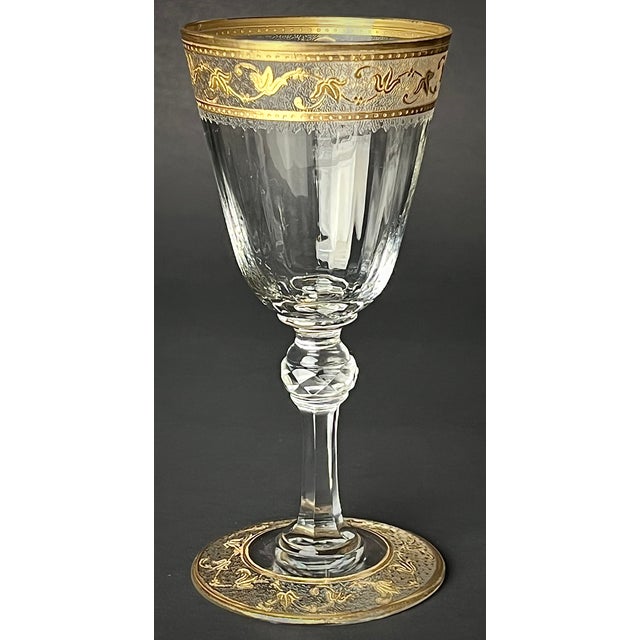 Traditional Antique Saint Louis Crystal Gilt Etched Wine Glasses, Set of 7 For Sale - Image 3 of 4