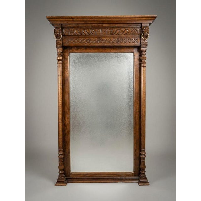 2000 - 2009 Antique Belgian Mechelen Carved Oak Mirror, 1800s For Sale - Image 5 of 5