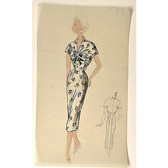 1950s Rare! C1950's Set of 4 Mid-Century French Original Fashion Drawings For Sale - Image 5 of 8