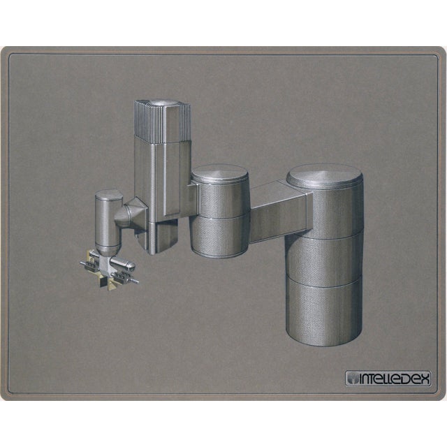 Design-quality illustrations of Intelledex machinery by Edward T. Liljenwall (American, 1943-2010). The machine is...