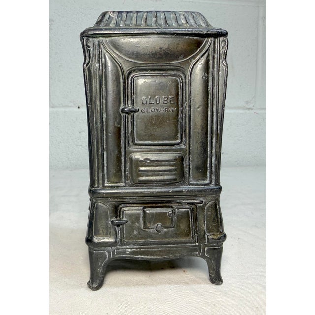 Antique 1930s-40s Vintage Globe Glow-Boy Metal Stove Advertising Coin Still Bank For Sale - Image 4 of 12