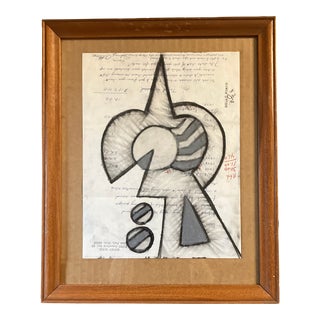 Contemporary Original Wayne Cunningham Abstract Pastel Drawing Vintage Frame Signed For Sale