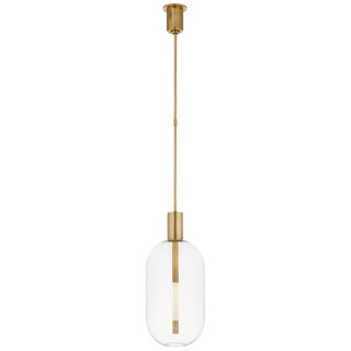 Kelly Wearstler for Visual Comfort Signature Nye Tall Pendant in Antique-Burnished Brass with Clear Glass For Sale