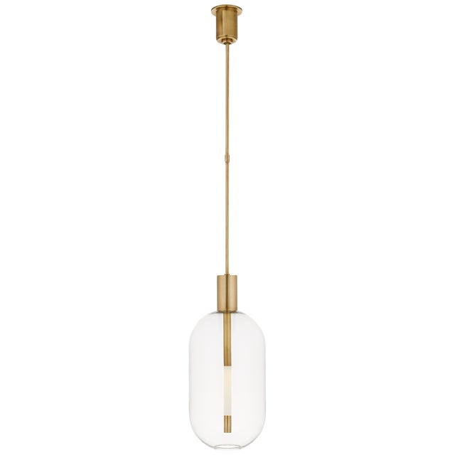 Kelly Wearstler for Visual Comfort Signature Nye Tall Pendant in Antique-Burnished Brass with Clear Glass For Sale