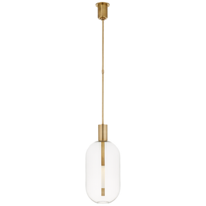 Kelly Wearstler for Visual Comfort Signature Nye Tall Pendant in Antique-Burnished Brass with Clear Glass