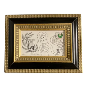 Contemporary Original Judy Henn Abstract Ink Drawing/Collage “First Day Security Detail” Framed