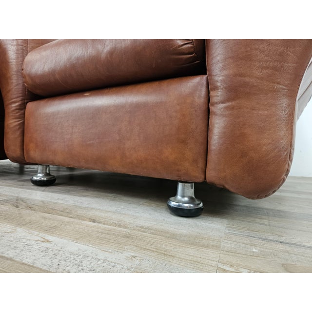 Vintage Italian Brown Leather Club Chairs, 1970s, Set of 2 For Sale - Image 15 of 17