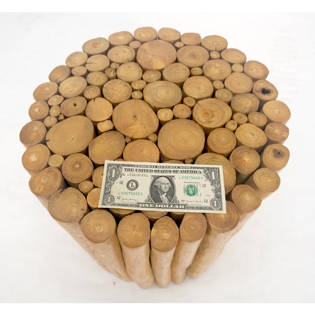 Wood Sheath of Twigs Stripped & Varnished Hardwood Round End Side End Table Stand For Sale - Image 7 of 7