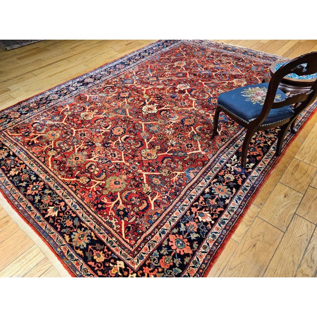 Red Antique Persian Mahal Sultanabad Rug, Hand-Knotted Wool, Geometric Pattern, 9x13, Red & Navy For Sale - Image 8 of 18