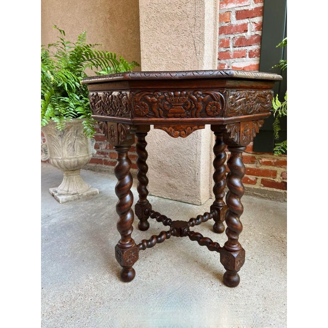 Renaissance Antique French Octagon Sofa Table Carved Oak Barley Twist Louis XIII Renaissance For Sale - Image 3 of 12