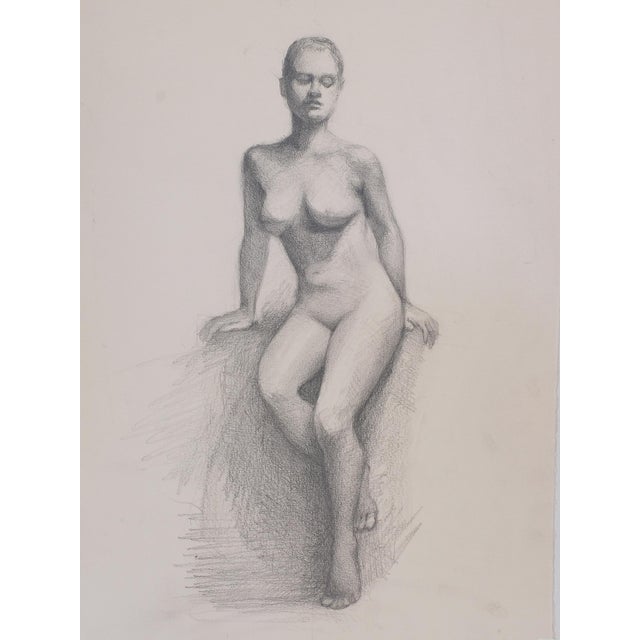 Beautiful nude female portrait drawing on textured drawing paper, by artist Tim Holland.
