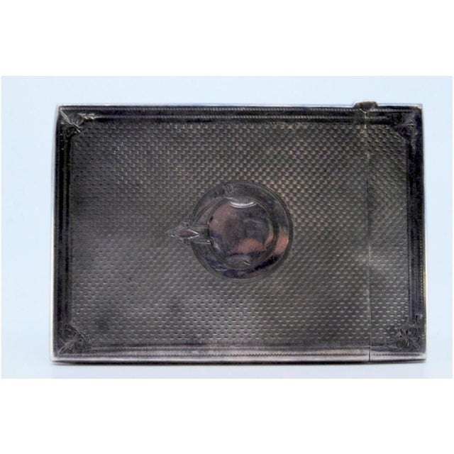 Guilloche Silver Cardboard Box with Edge Borders and Central Card Monogram For Sale - Image 5 of 9