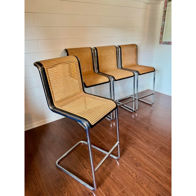 A Rare Set of Four Cesca Bar Stools in Cane and Chrome, Circa 1970s. Attributed to Marcel Breuer for Knoll For Sale - Image 10 of 12
