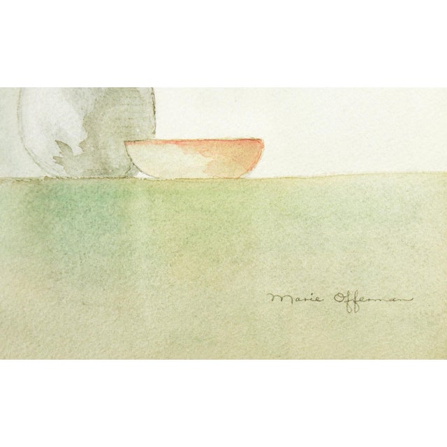 Mid 20th century watercolor on paper painting of minimalist floral still life. Signed by Marie Offerman (20th C. Texas)...