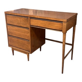 1970s Vintage Mid Century Modern Wooden Desk With Four Dovetailed Drawers Walnut and Oak Sides With Durable Laminate Top For Sale