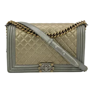 Chanel Gold Silver Leather Medium Boy Bag Classic Flap