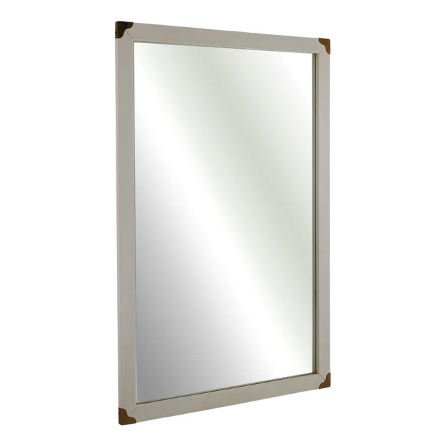 Vintage Scandinavian Mirror in White Lacquer with Brass Corners, 1950s For Sale