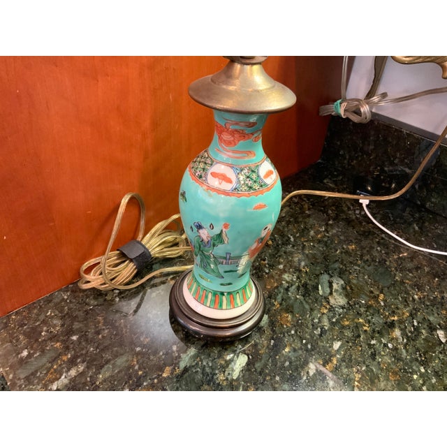 1930s Colorful Chinoiserie Porcelain Figural Petite Lamp (Shade Not Included) For Sale In Chicago - Image 6 of 8