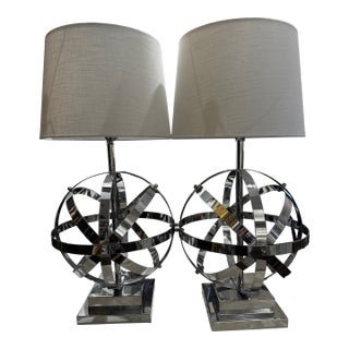1990s Chrome Sphere Table Lamps - a Pair For Sale