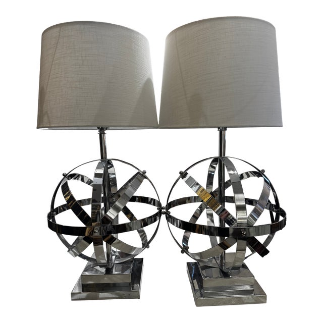 1990s Chrome Sphere Table Lamps - a Pair For Sale