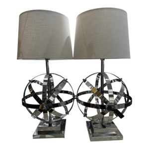 1990s Chrome Sphere Table Lamps - a Pair