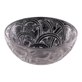 1970s Signed Lalique France Pinsons Frosted Crystal Bowl For Sale