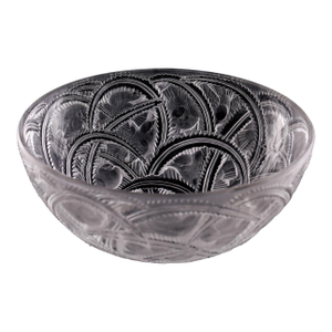 1970s Signed Lalique France Pinsons Frosted Crystal Bowl