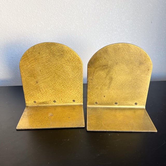Mid 20th Century Midcentury Sculptural Bookends Brass and Wood For Sale - Image 5 of 8