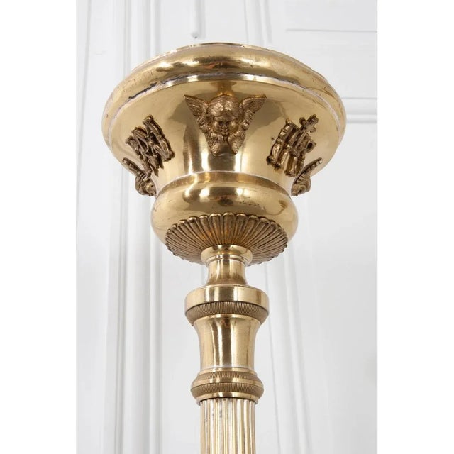 French 19th Century Brass Altar Torch Lamps - A Pair For Sale - Image 9 of 12