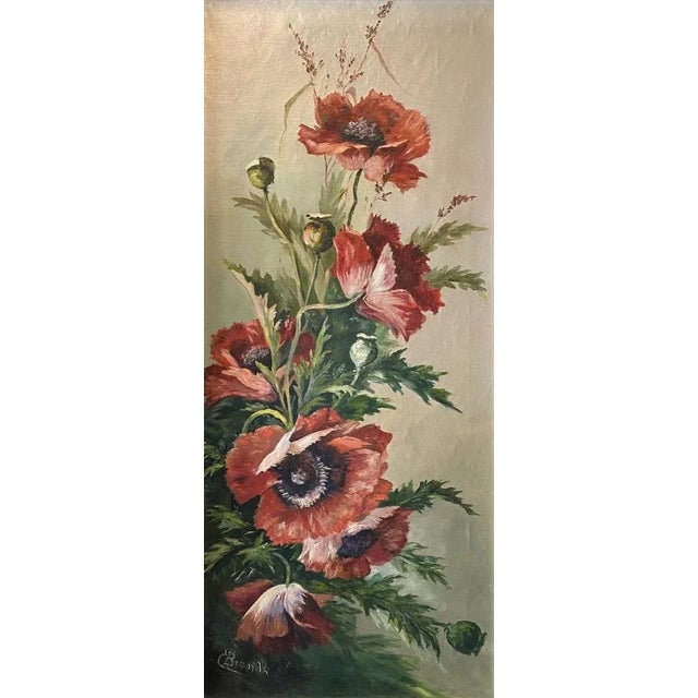 E. Brandt, Coquelicots, 1950s, Oil on Canvas For Sale - Image 9 of 10