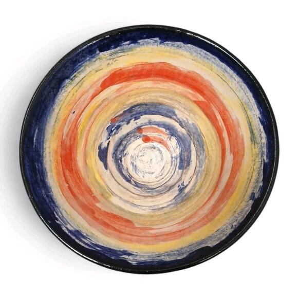 Mid-Century Modern 2015 Coastal Landscape Pottery Handmade Stoneware Bowl Colorful Striped Modern For Sale - Image 3 of 16