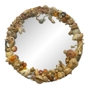 Antique Scalloped Frameless Circular Shelled Mirror