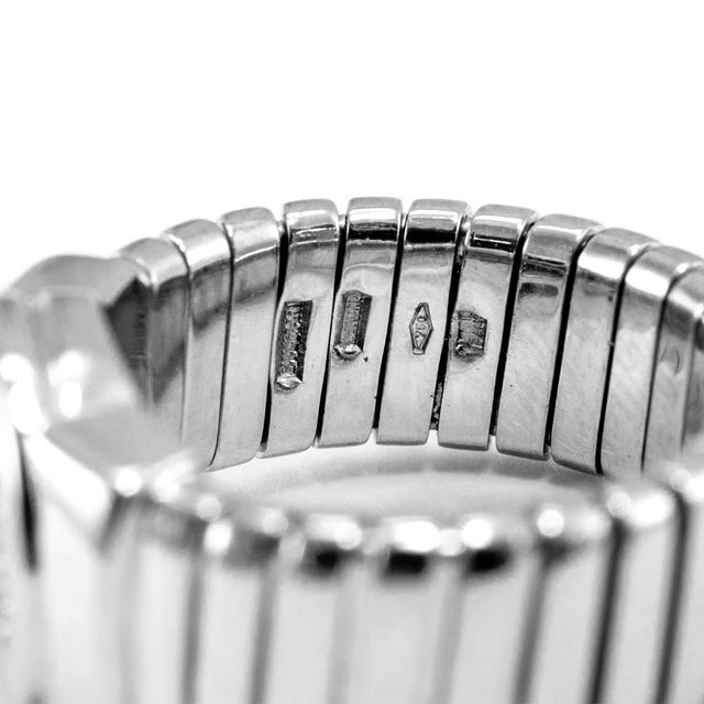 Metal Bvlgari Bvlgari Tubogas 18k White Gold Circle Pave Diamond Cocktail Ring For Sale - Image 7 of 8