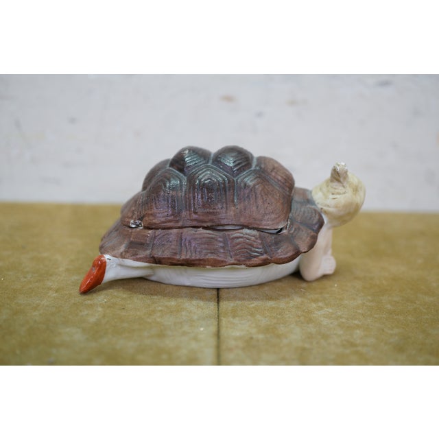 Ceramic Antique German Victorian Naughty Lady in Tortoise Shell Vanity Box Figurine For Sale - Image 7 of 14