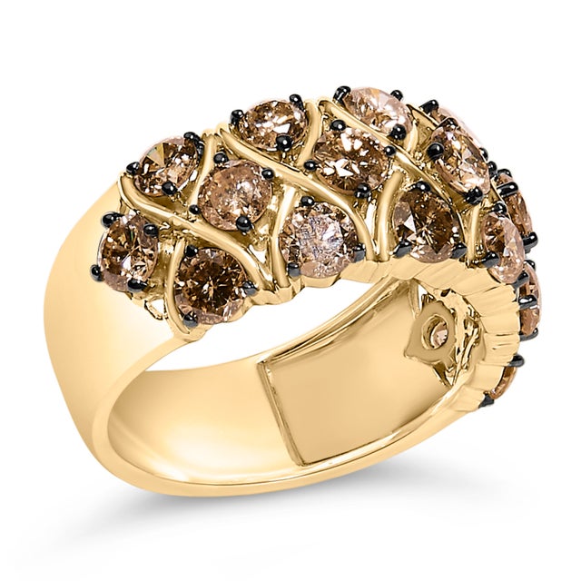 Contemporary 10K Yellow Gold Plated .925 Sterling Silver 3.0 Cttw Champagne Diamond Multi Lattice Band Ring - Size 7 For Sale - Image 3 of 6