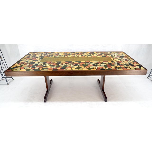 Large 46x92 Rectangle Tile Mosaic Top Funky Dining Table c1970s Artist Signed For Sale - Image 12 of 17