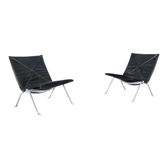 Mid-Century Pk22 Leather Lounge Chairs by Poul Kjaerholm for E. Kold Christensen For Sale