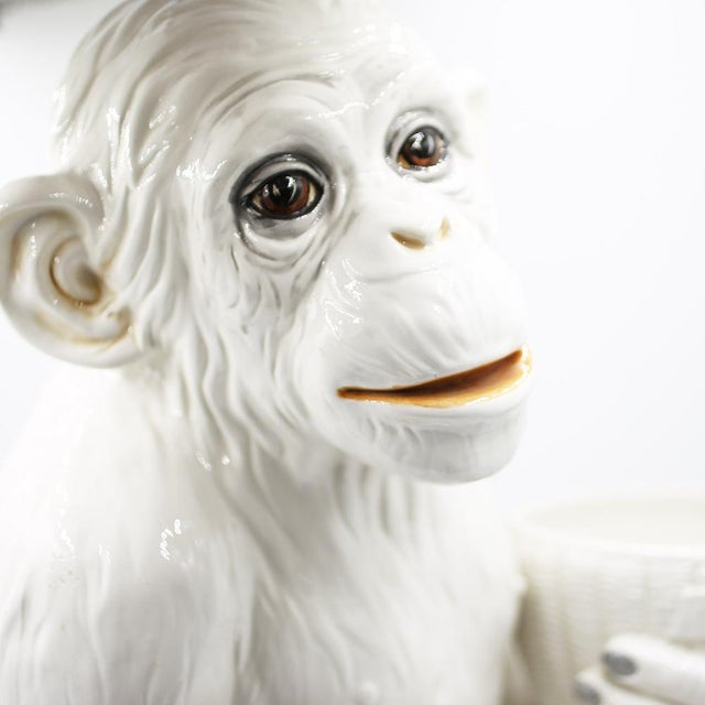 Ceramic Large Hollywood Regency Monkey Sculpture / Cachepot in Majolica, Italy, 1960s For Sale - Image 7 of 13
