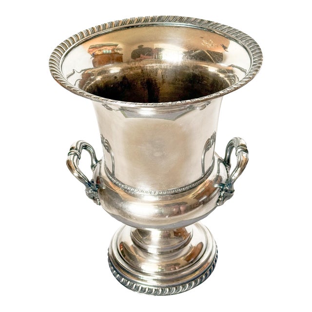 Vintage English Regency Silverplate Trophy Urn Twin Handle Champagne Ice Bucket For Sale